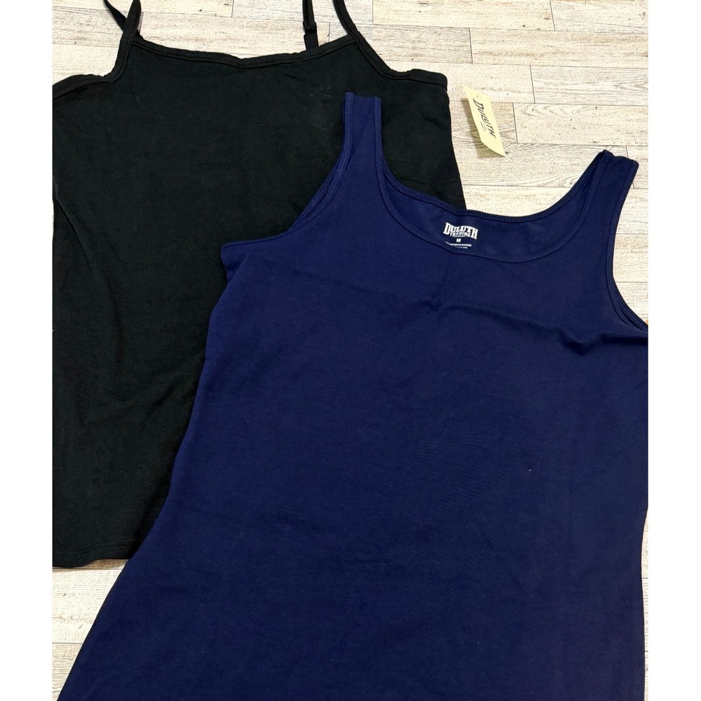NWT 2 Duluth Trading Co Womens No-Yank Shelf Bra Cami Black Navy Tank Top MEDIUM